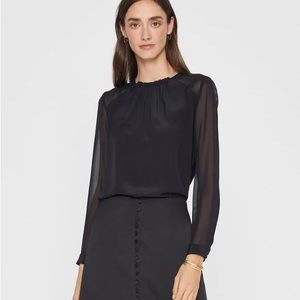 Club Monaco Silk Chiffon and Leather Trim Blouse